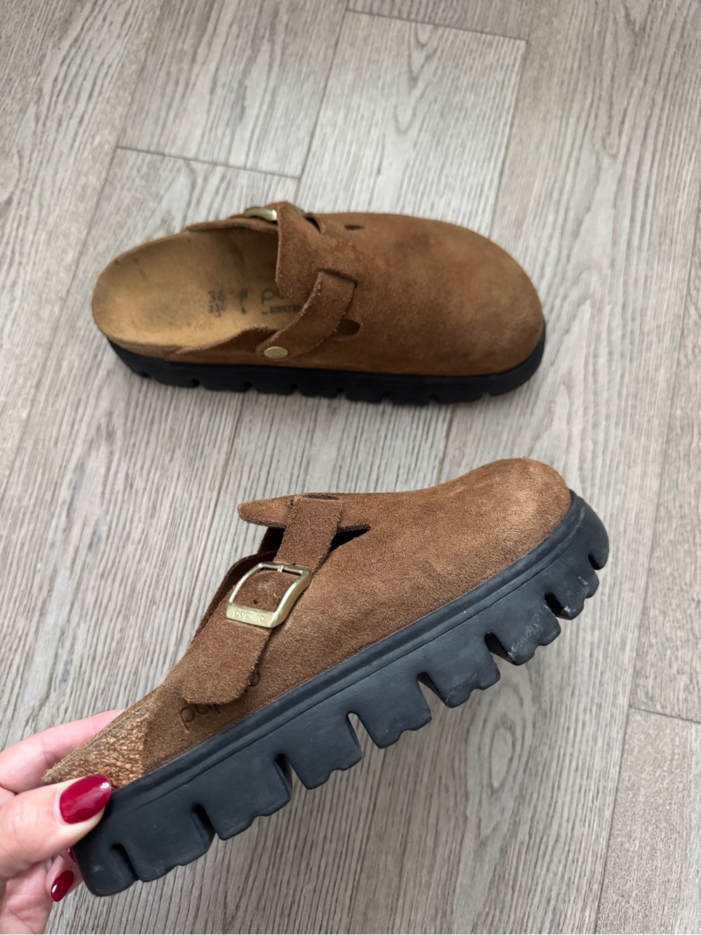 Boston Chunky Suede Clog by Papillo Birkenstock in Brown
